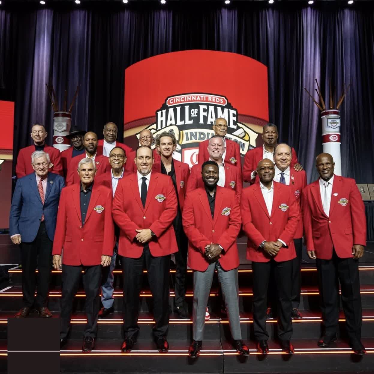 Reggie Sanders on stage with the Cincinnati Reds Hall of Fame Class of 2026